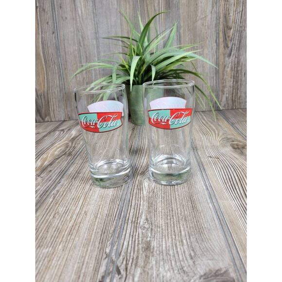 2 Vintage Coca-Cola Tumblers, Green & Red Glasses - Picture 1 of 3